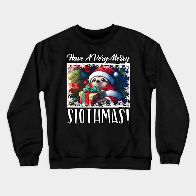 Merry Slothmas, Cute Animal Lover Christmas Sloth Her Kids Crewneck Sweatshirt by NearlyNow